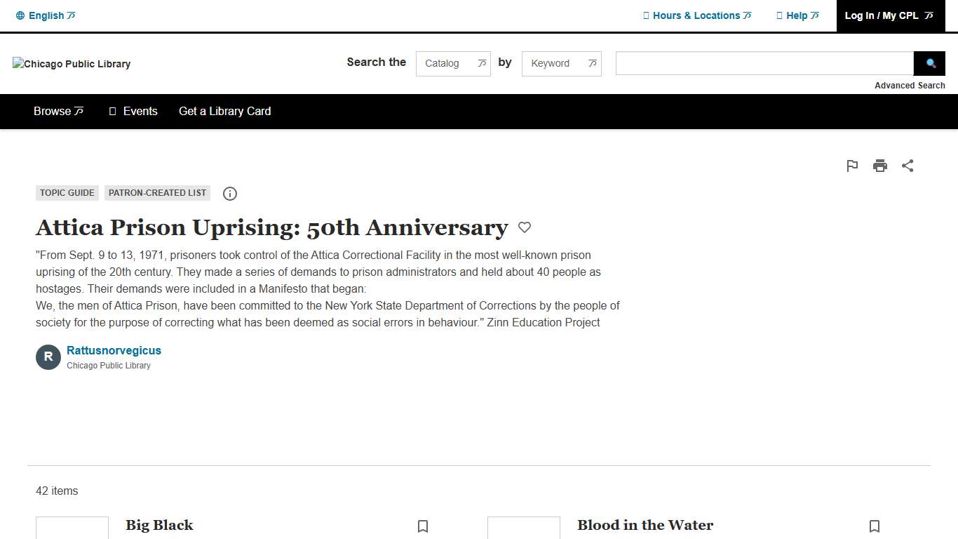 Attica Prison Uprising: 50th Anniversary — a community-created list from Rattusnorvegicus Chicago Public Library BiblioCommons